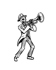 Vintage Skeleton Jazz Musician Playing Trumpet © Lakulikill 