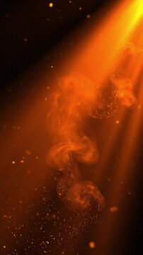 Warm orange bokeh lights and golden sparkles floating through soft rays in a magical space