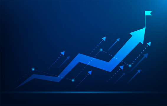 business arrow line moving and strategy direction target to goal falg on top blue background. mission complete performance concept. Motivation active goal to success. vector illustration.