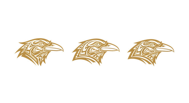 Three Golden Eagle Head Silhouettes in Profile View.