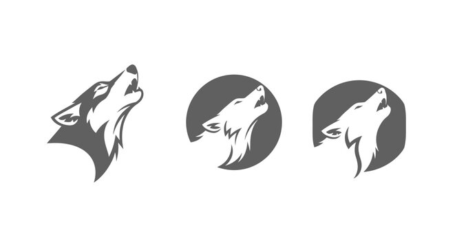 Howling wolf head silhouette in three styles.