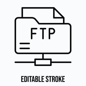 FTP Folder Data Transfer Icon, Editable Stroke Icon.
