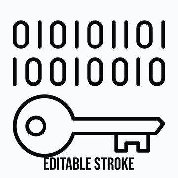 Key Binary Code Encryption Icon, Editable Stroke Icon.