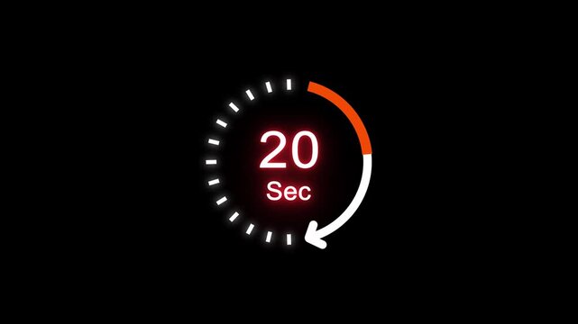 20 Sec clock icon animation. 20 Second animation on black background and creating a stunning 4k animation.