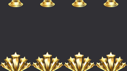 Golden trophy awards and shooting star frame on dark background for success and victory recognition events © asasima