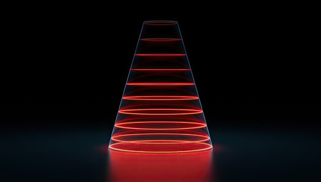 Glowing conical form with horizontal red light bands on black
