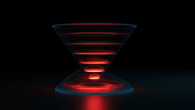 Abstract glowing hourglass shape with swirling red and blue light