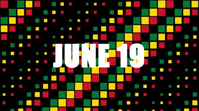 Juneteenth June 19 Animated Text Title - Black Red Green Yellow Breathing Grid Loop