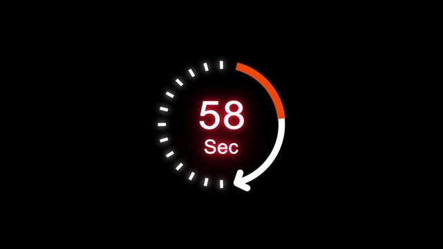 58 Sec clock icon animation. 58 Second animation on black background and creating a stunning 4k animation.
