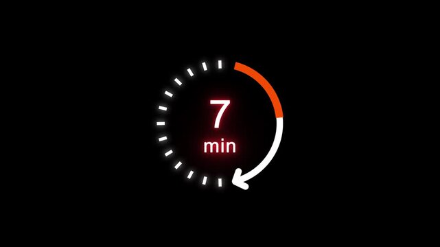 7 Min clock icon animation. 7 Minute animation on black background and creating a stunning 4k animation.