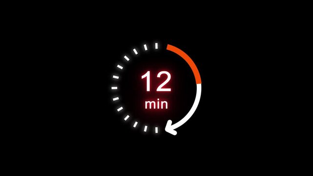 12 Min clock icon animation. 12 Minute animation on black background and creating a stunning 4k animation.