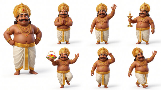 Traditional Maveli 3D Character with Golden Crown and Mundu  " ai generator "

