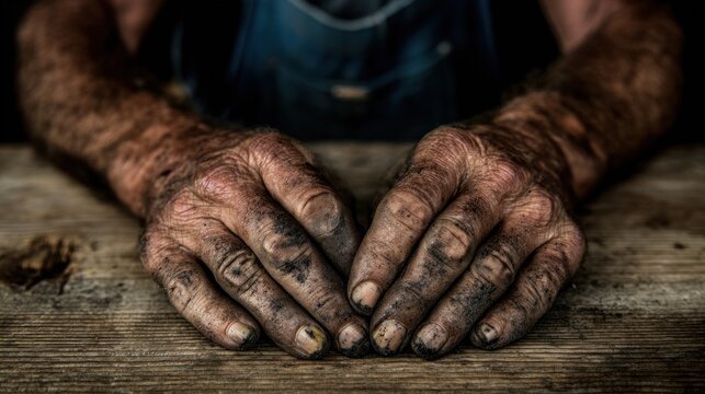 Close-up of weathered hands