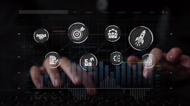 Project management dashboard showing project management strategy, planning, project management workflow, and project management team icons for better coordination. Muxer
