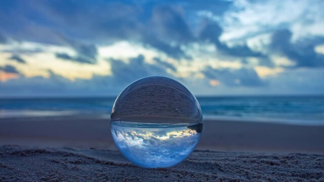 Time lapse Unconventional and beautiful natural views of the sea in a magic crystal ball. beautiful Nature video High quality footage. Unique and creative travel and nature idea videos 4K clips.