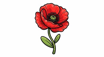 Obraz premium Vibrant Hand-Drawn Red Poppy: A Symbol of Hope and Remembrance