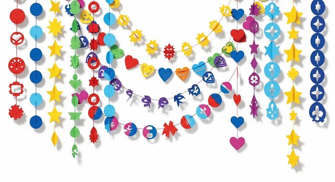 Joyful Confetti Streamers: Whimsical Stars, Hearts, & Circles Dance in Colorful Celebration