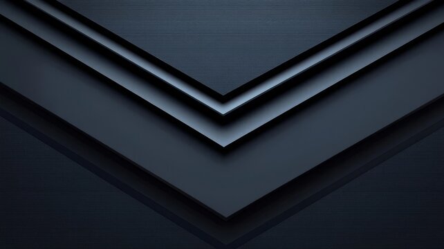 Minimalist dark abstract background featuring geometric chevron layers and sharp metal edges.