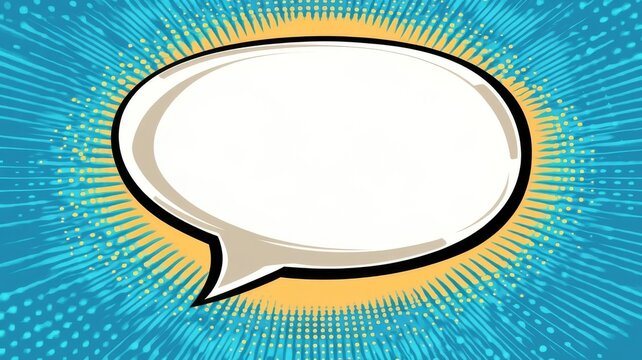 Blank speech bubble with comic book style blue background for communication concepts and creative design projects.