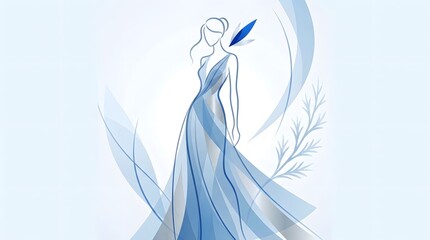 Obraz premium Elegant fashion illustration of woman in blue dress