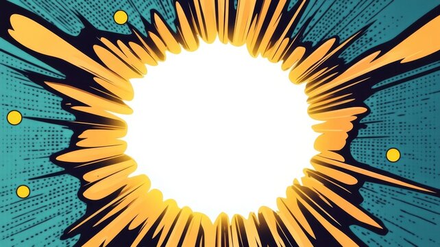 Dynamic comic book explosion background with bright radial burst effect design for graphic art.