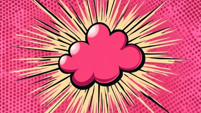 Pink comic book speech bubble with explosive burst effect background ,vibrant comic style speech bubble on halftone burst background for design.