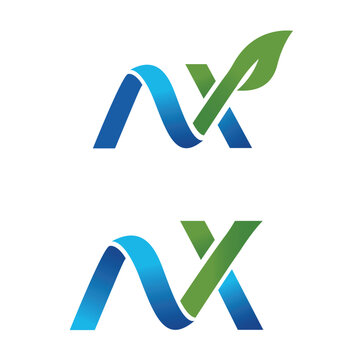 Abstract letter nx logo design with green leaf element