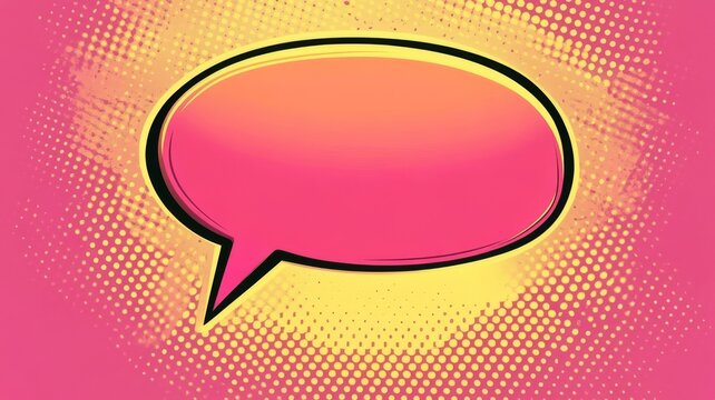 Vibrant pink comic book speech bubble design with halftone dots background pattern concept illustration graphic asset.