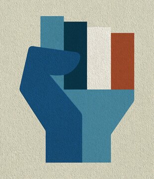 a 'fist of solidarity' symbol depicting folks of different backgrounds coming together to be stronger as one