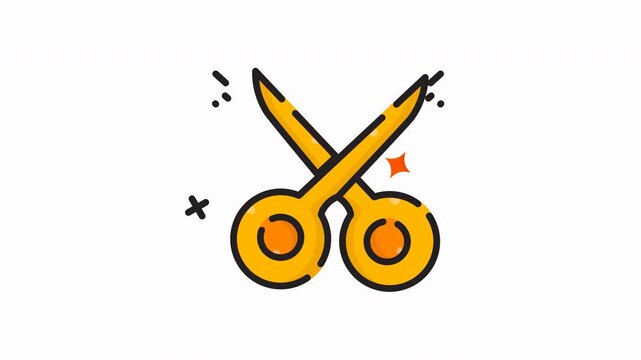 Art of orange yellow steel scissors tool. Simple flat metal icon suitable for crafting, office supplies, tools, and design projects.