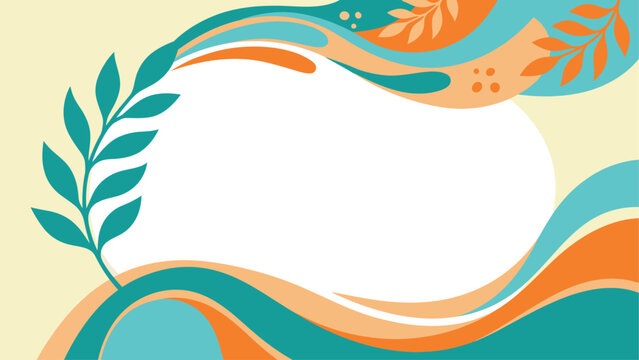 Abstract organic wavy vector background with leaves and copy space. Flat vector illustration EPS 10.