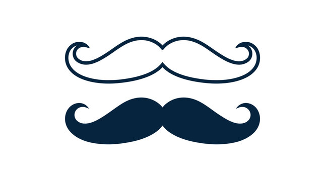 Minimalist black mustache icons featuring a solid silhouette and a thin outline on white background