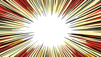 Fototapeta premium Dynamic comic book speed lines burst effect with vibrant red yellow colors for impactful motion backgrounds graphics.