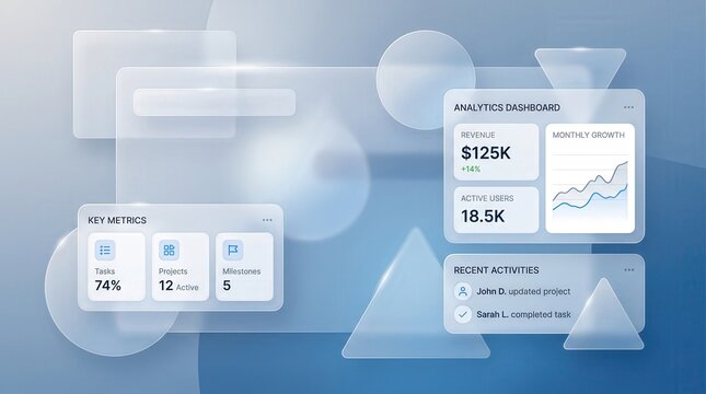Glassmorphism UI Dashboard Analytics Cards Abstract Background