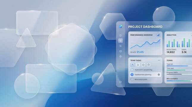 Modern Glass UI Project Dashboard Charts Data Visualization