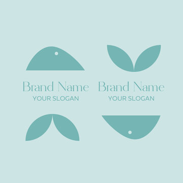 Set of four vector icons with blue leaves on a light blue background.