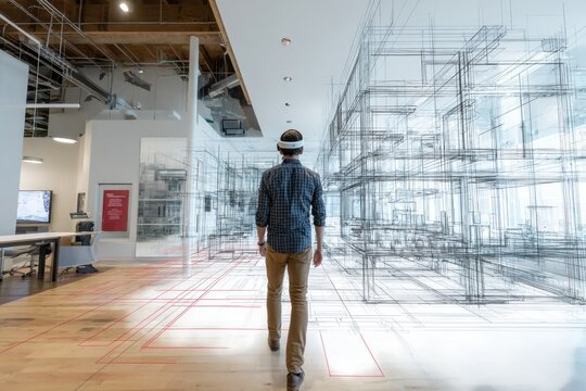 Using virtual reality to explore building design in a modern workspace setting during daytime hours