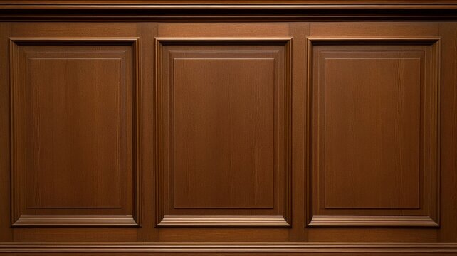 Elegant dark walnut wood paneling interior wall decor background design texture pattern surface.