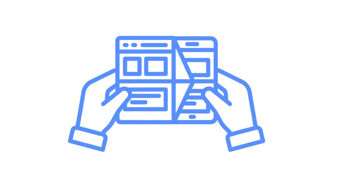 Hands holding a tablet with website interface displayed.