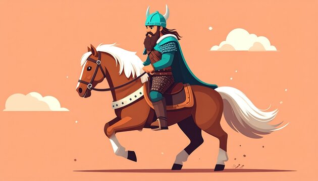 Viking Warrior on Horseback - A Digital Illustration of a Historical Figure.