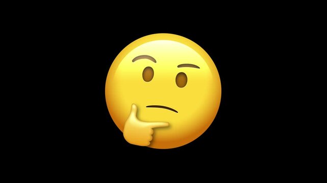 3D Animated thinking emoji face with hand on chin on alpha channel