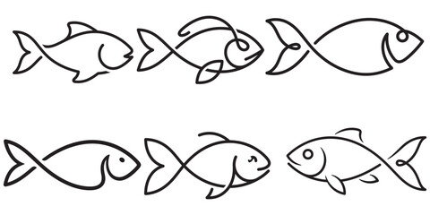 Fototapeta premium Set of continuous line drawing illustrations of fishes.