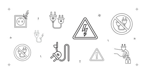 Fototapeta premium Set of electrical hazard and safety warning icons for industrial power and energy risk control