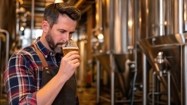 Generative AI, Brewmaster tasting craft beer at a microbrewery