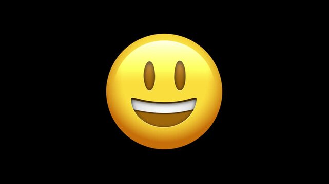 3D Animated happy smiling face emoji with big grin on alpha channel