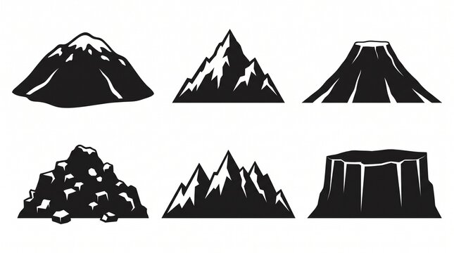 Silhouette illustrations of diverse mountain landforms