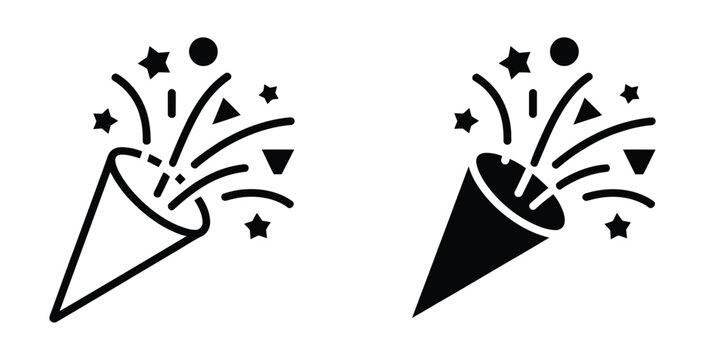 Confetti Icon Set, Celebration Party Festival Explosion Decorative Symbols Collection, Editable Stroke Line Modern Minimal Vector Illustration For Websites, Mobile Applications, Greeting Cards, Event.