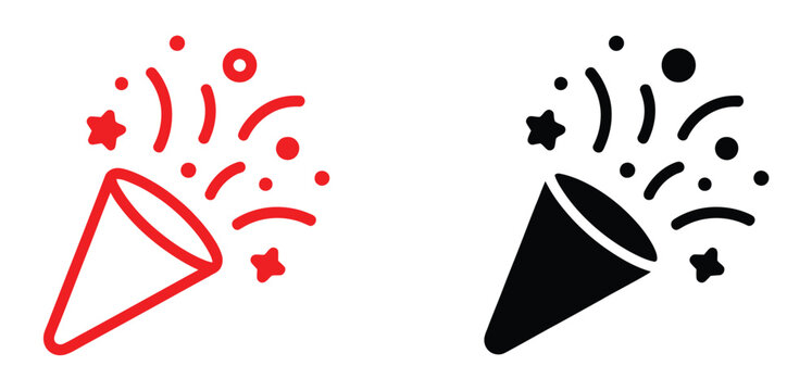 Confetti Icon Set, Celebration Party Festival Explosion Decorative Symbols Collection, Editable Stroke Line Modern Minimal Vector Illustration For Websites, Mobile Applications, Greeting Cards, Event.