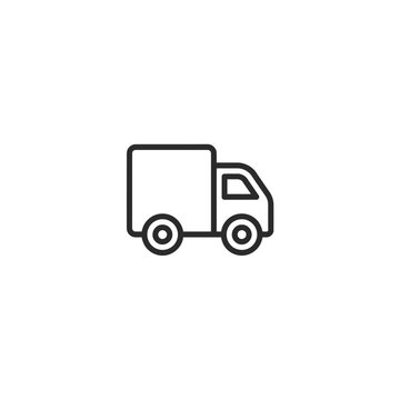 Simple line drawing of a delivery truck with a boxy body and two wheels on each side isolated on transparent background
