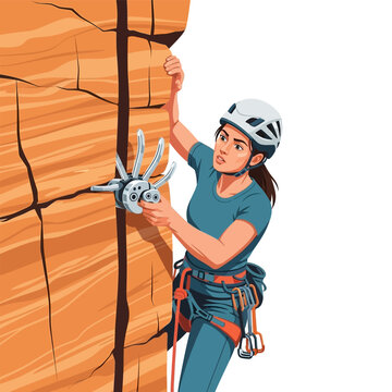 Female Traditional Climber Placing Camming Device Protection